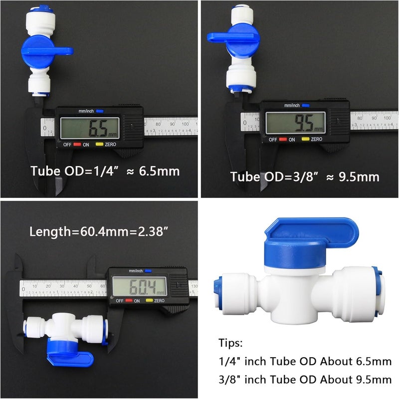 AimatRun Water purifier globe valve, 1/4 "FPT × 3/8" pipeline quick ball valve switch, outer diameter 1/4 turn 3/8 inch quick push plastic pipe joint, suitable for reverse osmosis filtration RODI system 5PCS - Image 3